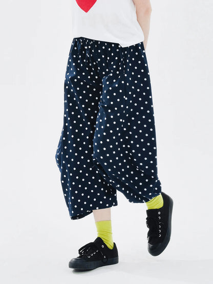 Navy Polka Dot Wide-Leg Pants