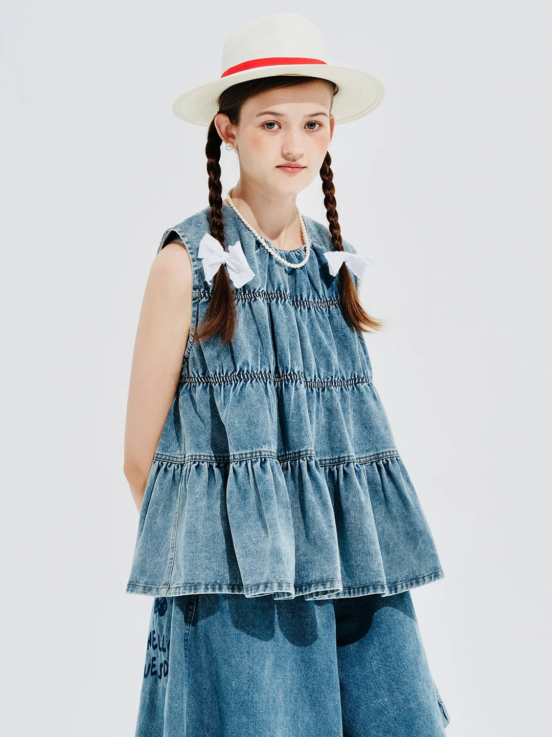 Smocked Denim Sleeveless Top