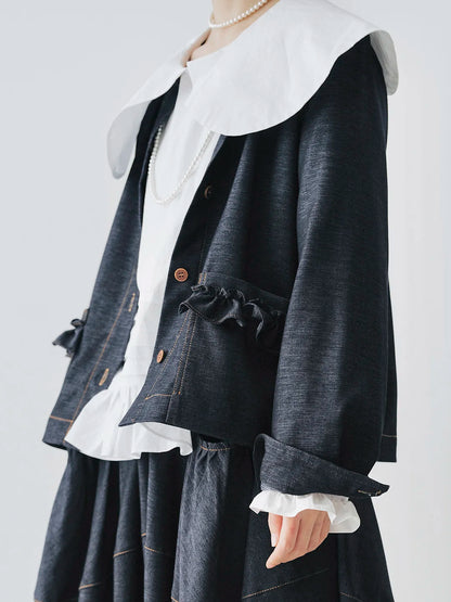 Ruffled Pocket Denim Jacket