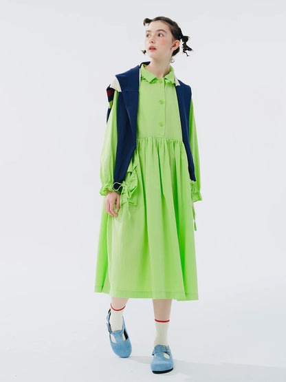 Elodie Lime Button-Down Midi Dress