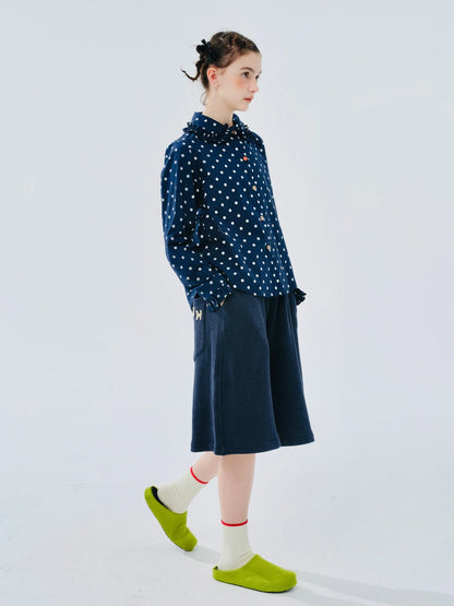 Navy Polka Dot Cotton Casual Shirt