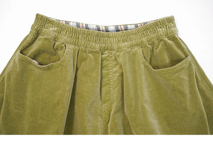 Olive Corduroy Wide-Leg Shorts