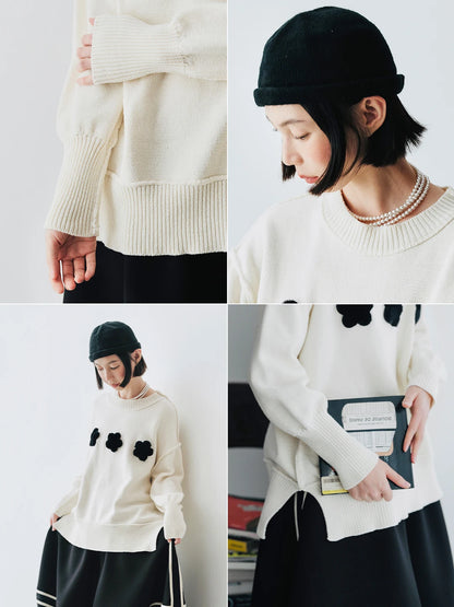 Sweater Cozy Bloom - Ivory Sweater with Floral Details