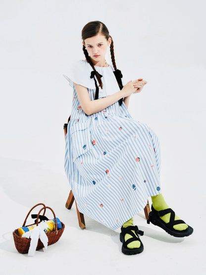 Élise Striped Dress with White Collar