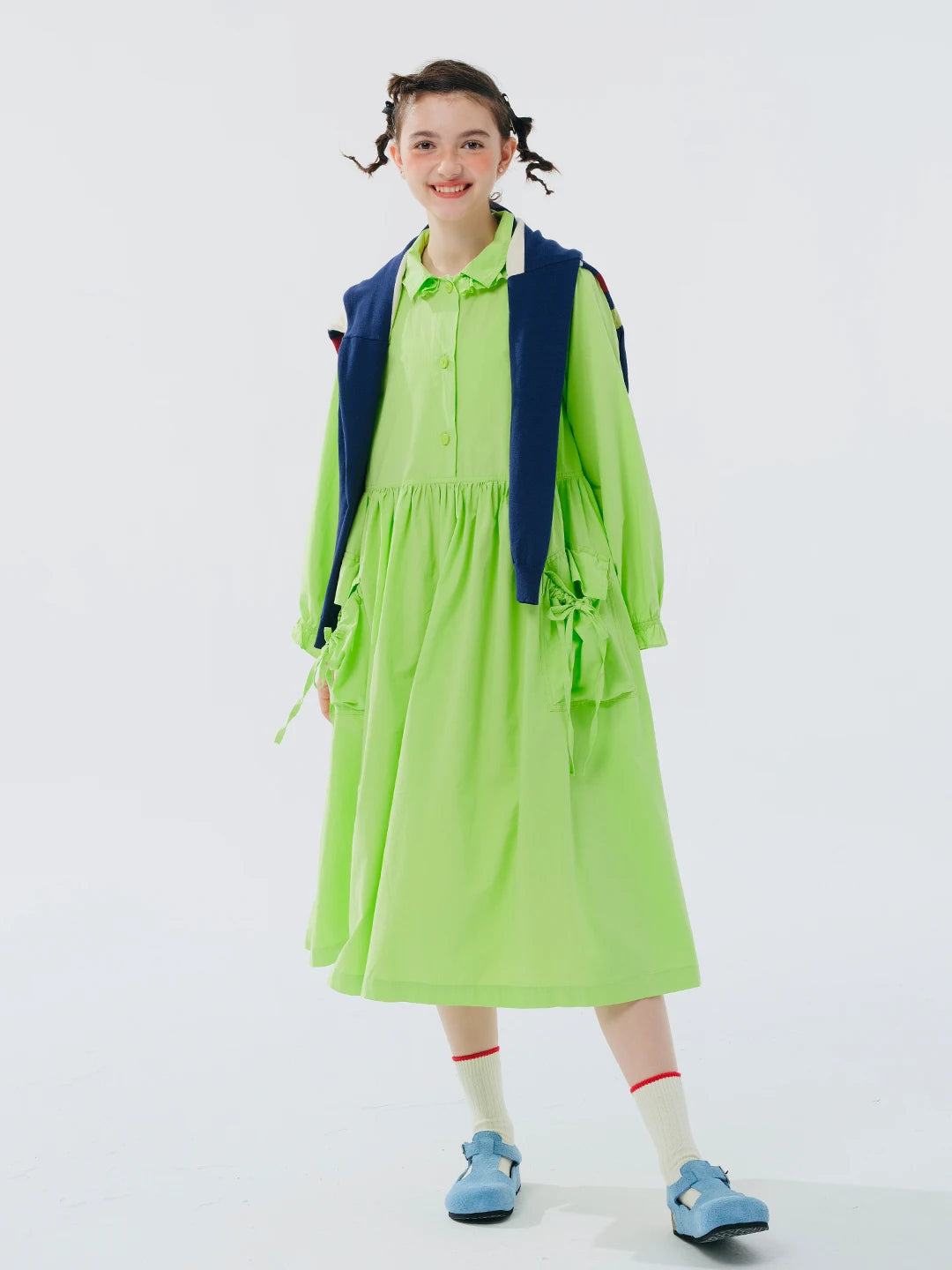 Elodie Lime Button-Down Midi Dress