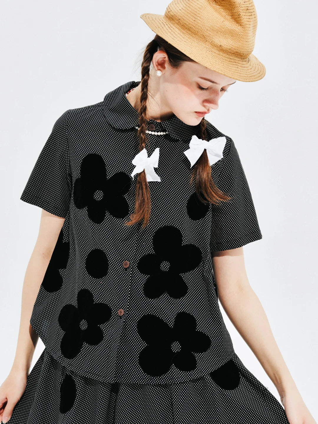 Floral Polka Dot Button-Down Blouse