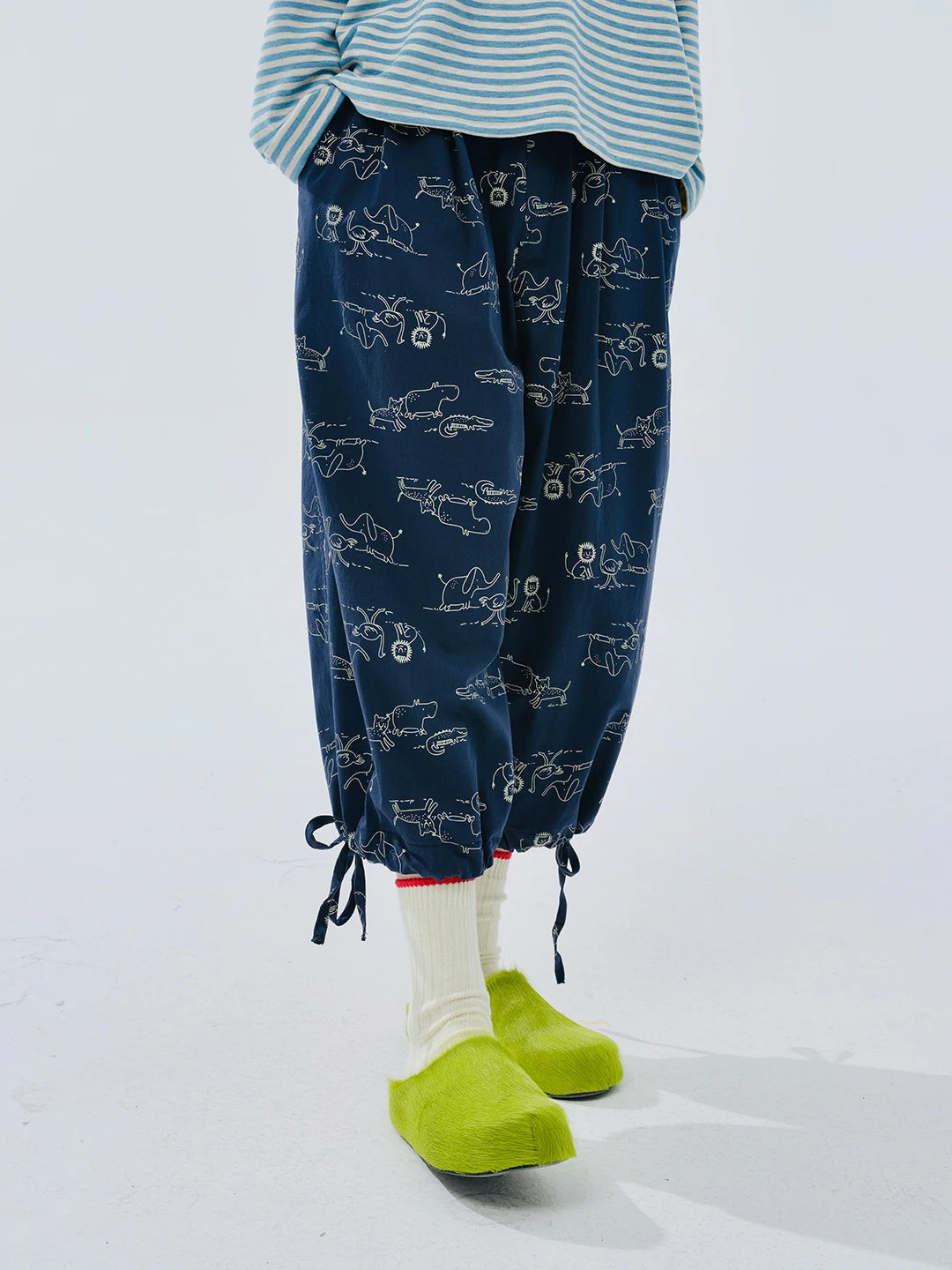 Navy Animal Print Drawstring Pants