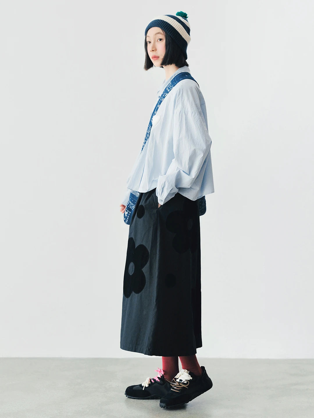 Heart Patch Sky-Blue Button-Up Blouse