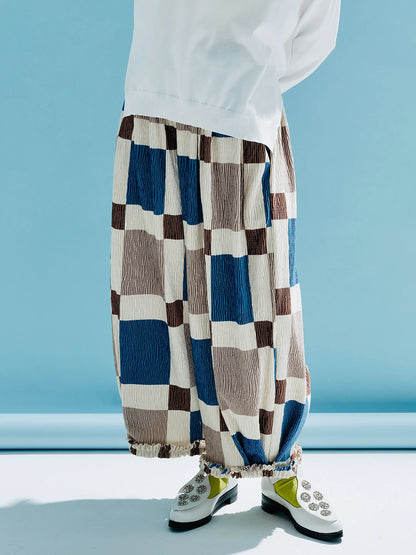 Colorblock Checkered Crinkle Pants