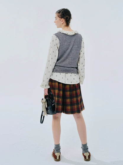 Plaid Wool Blend Shorts