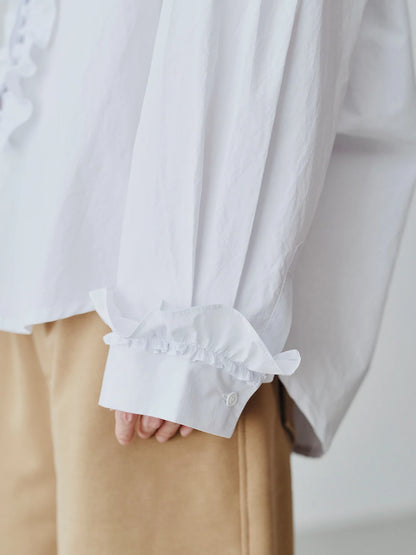 White Lace Patchwork Long-Sleeve Shirt