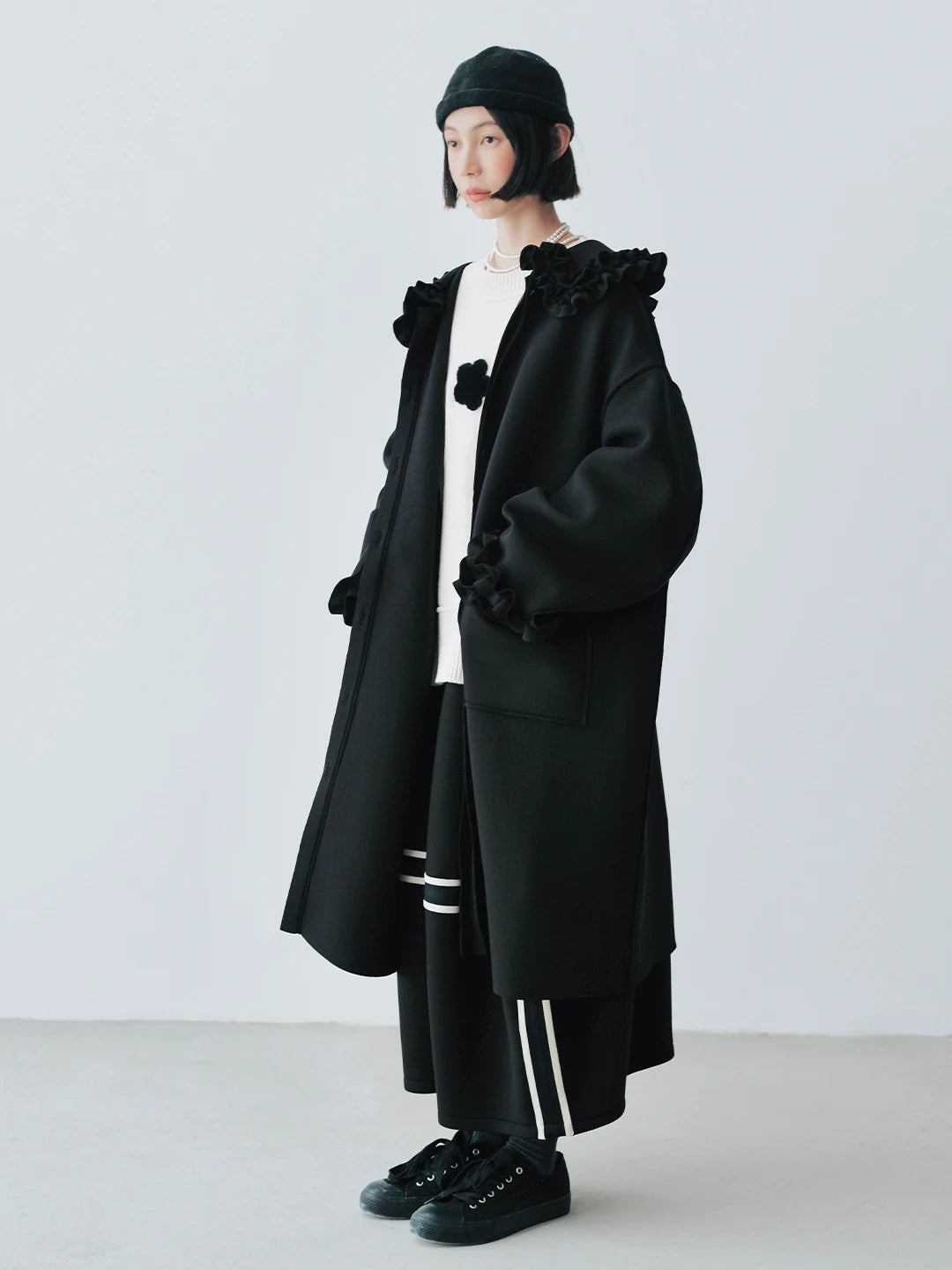 Ruffled Collar Oversized Coat