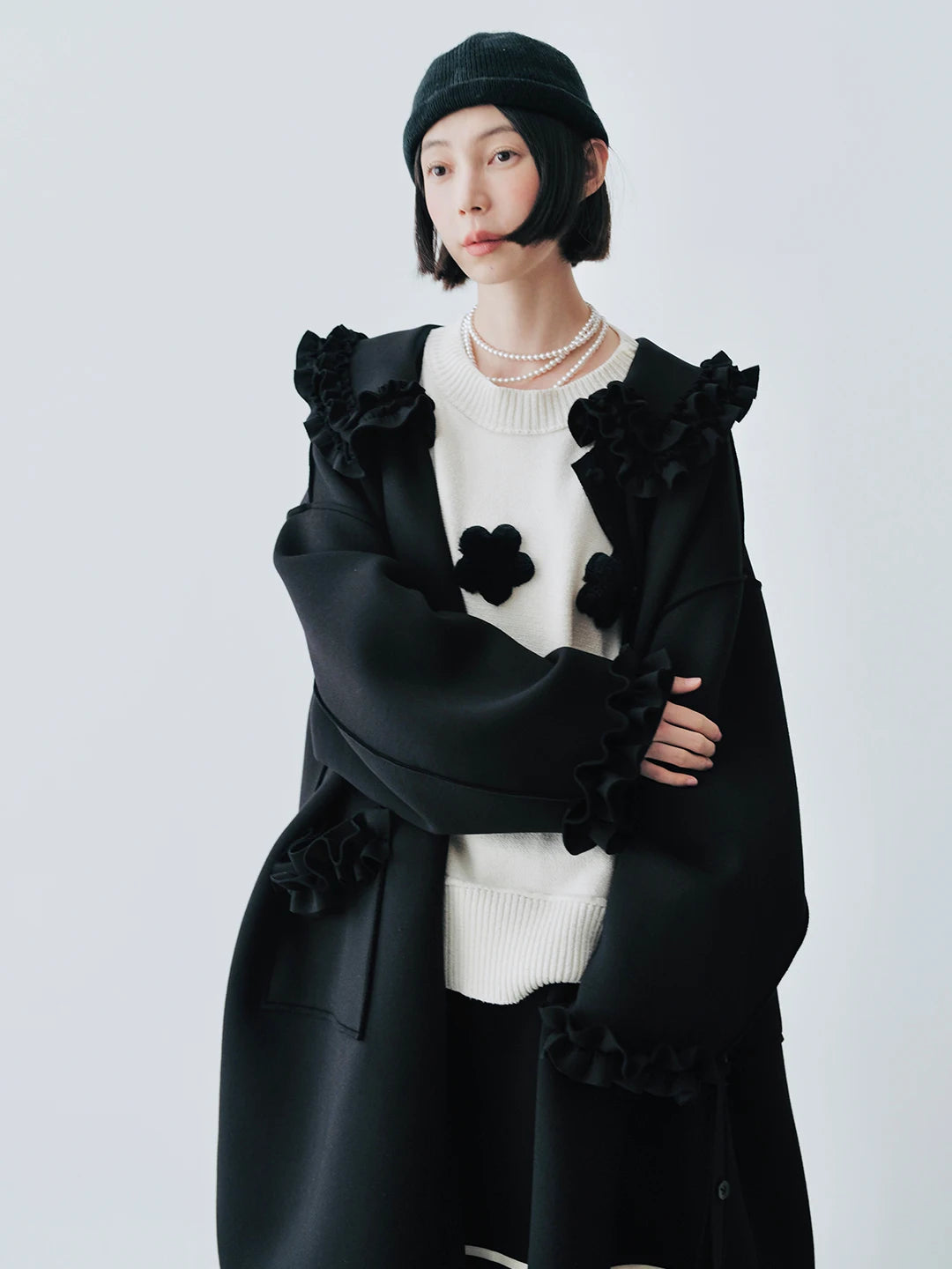 Ruffled Collar Oversized Coat