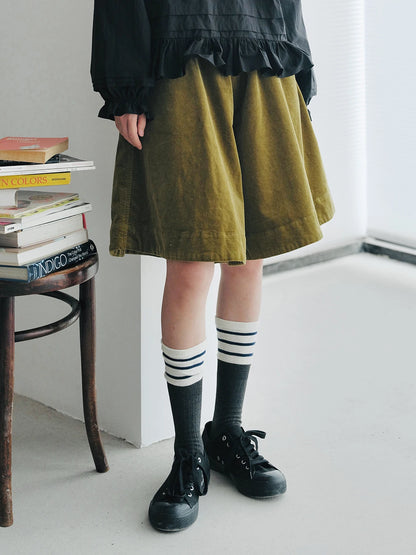 Olive Corduroy Wide-Leg Shorts