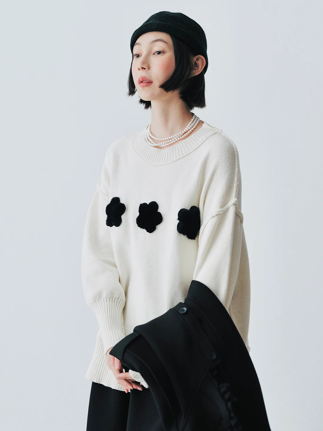 Sweater Cozy Bloom - Ivory Sweater with Floral Details