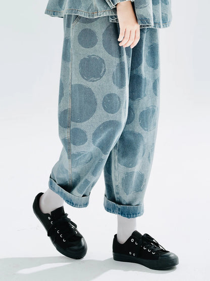 Oversized Polka Dot Denim Pants