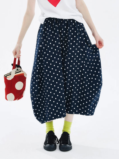 Navy Polka Dot Wide-Leg Pants