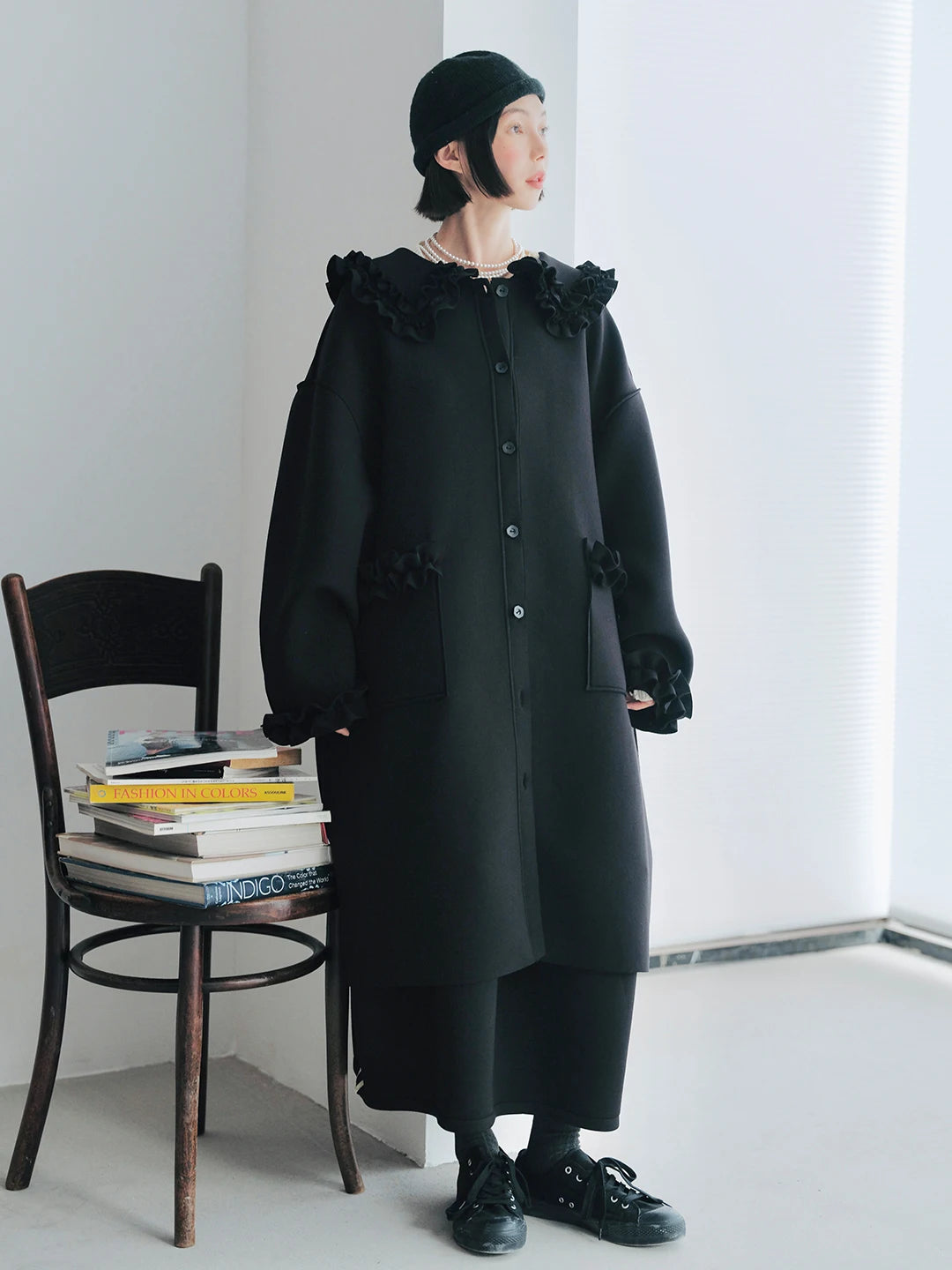 Ruffled Collar Oversized Coat