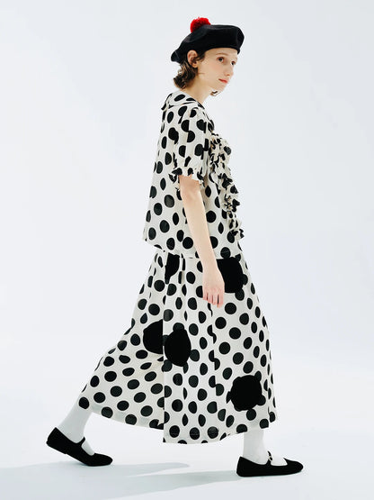 Polka Dot Ruffle Accent Blouse