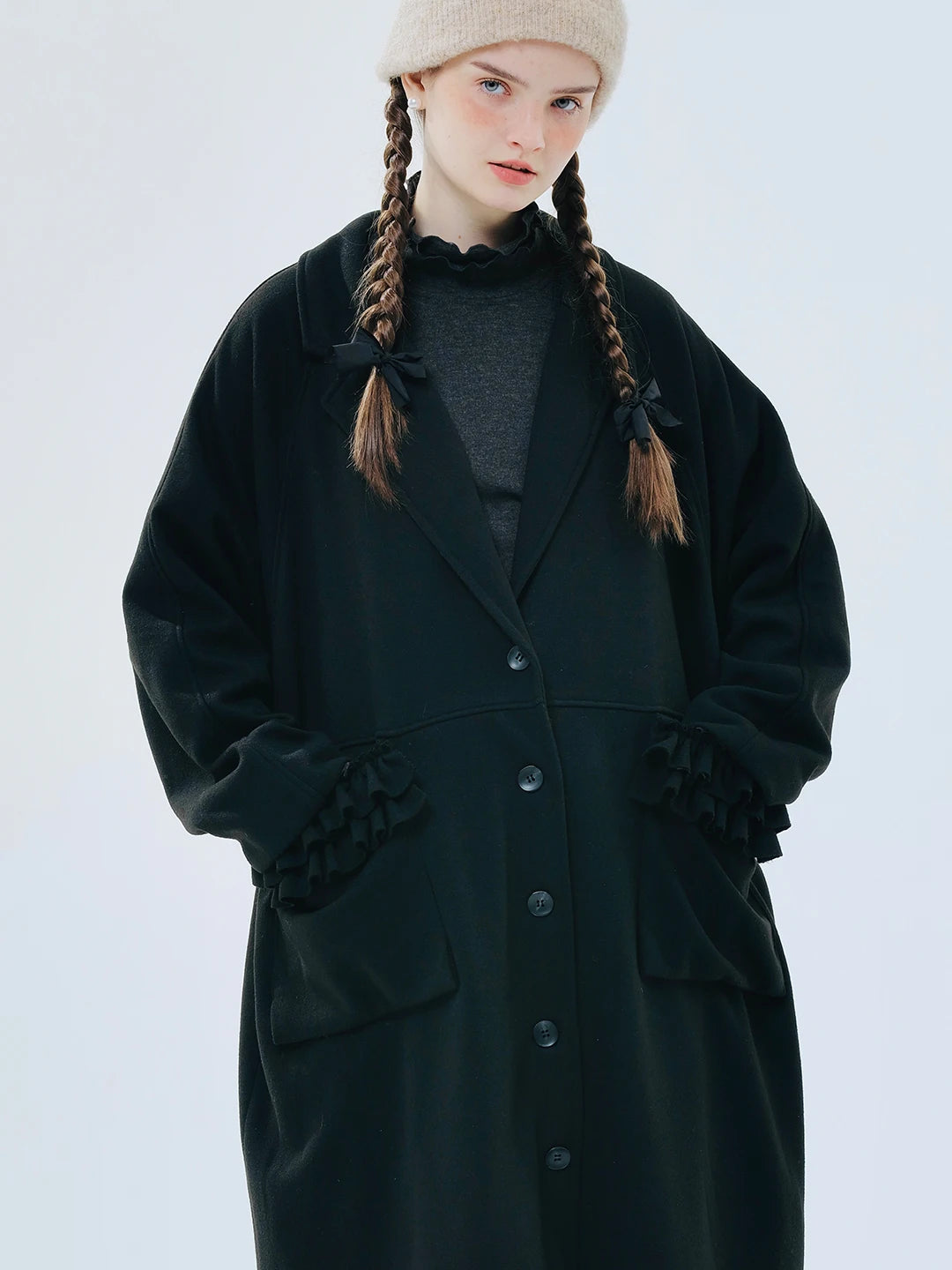 Louise Frill-Detail Wool Coat