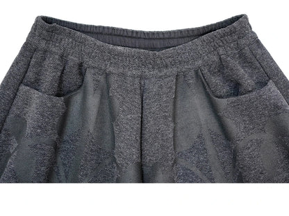 Jacquard Floral Wide-Leg Charcoal Shorts