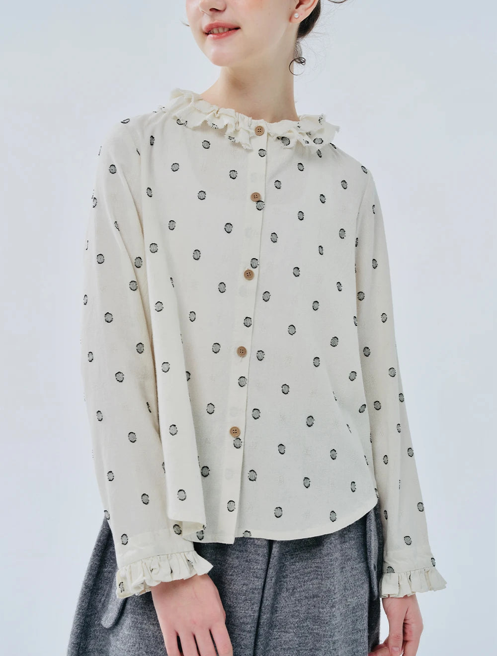 Lace Collar Pure Cotton Long-Sleeve Shirt for Women