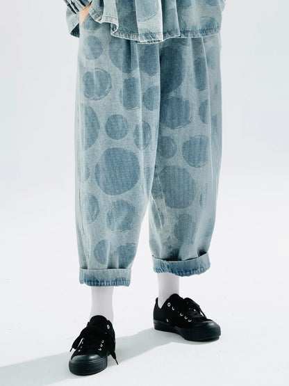 Oversized Polka Dot Denim Pants