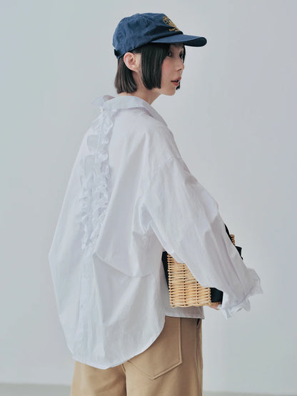 White Lace Patchwork Long-Sleeve Shirt