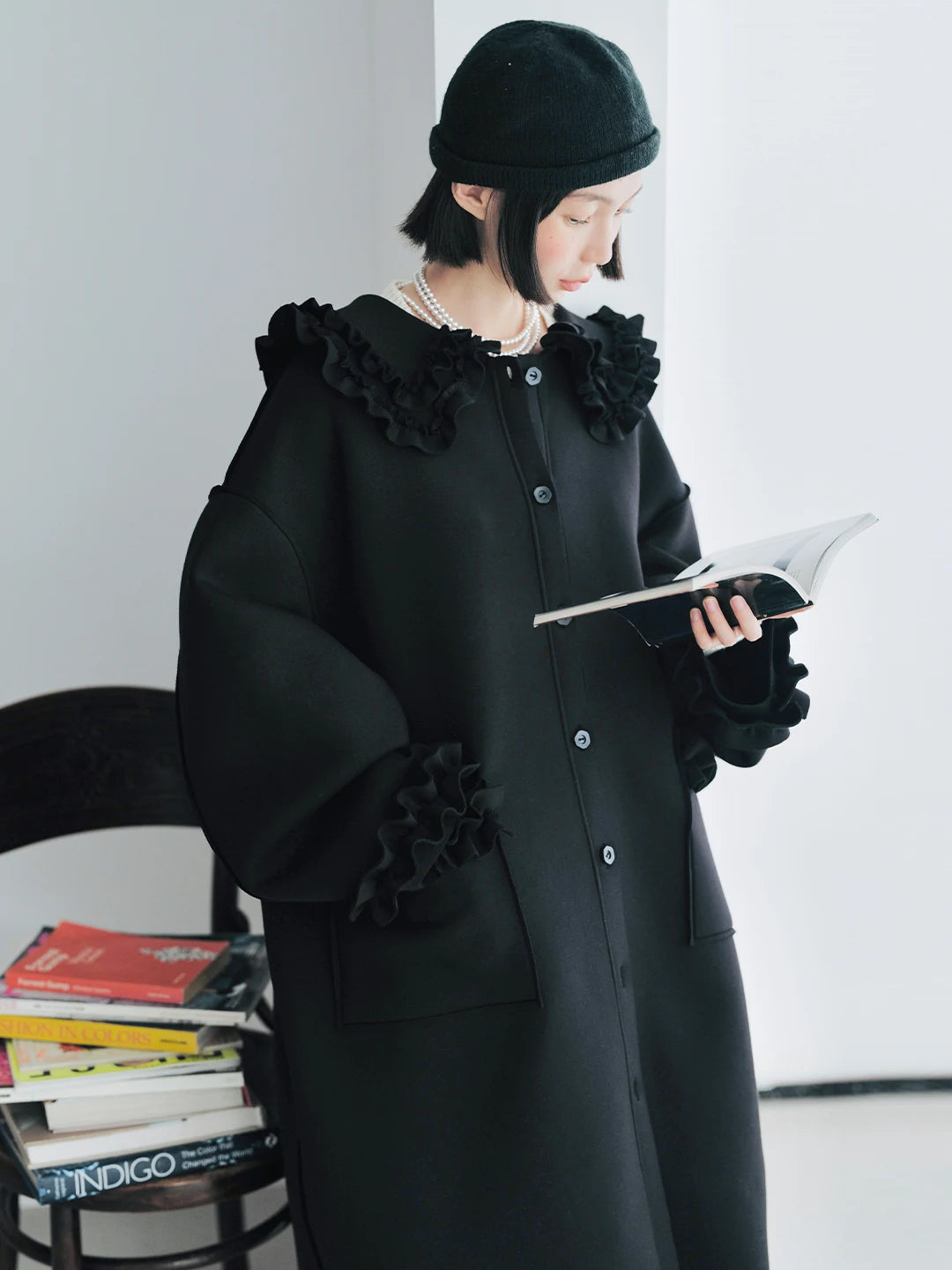 Ruffled Collar Oversized Coat