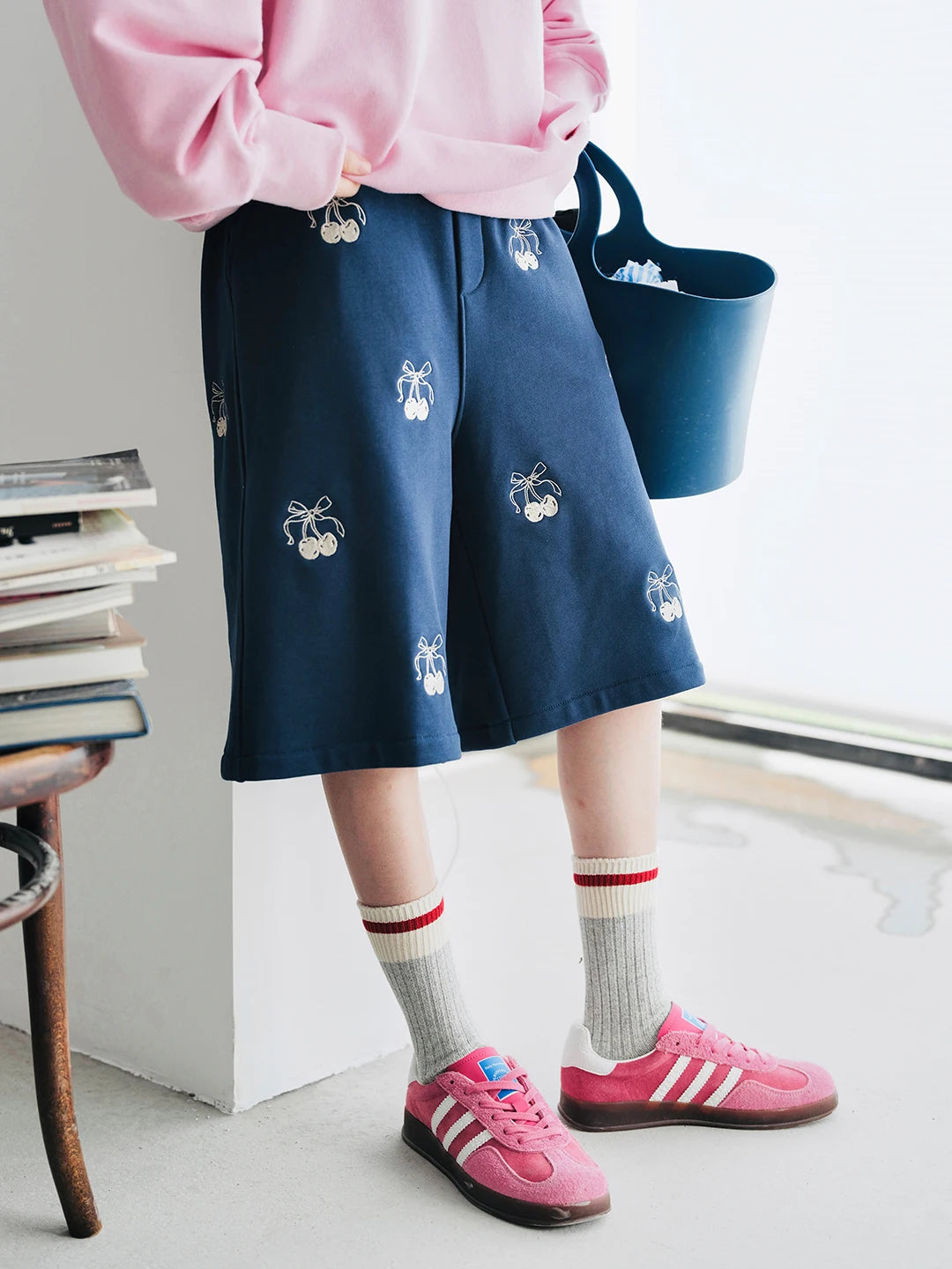 Embroidered Cherry Bow Shorts