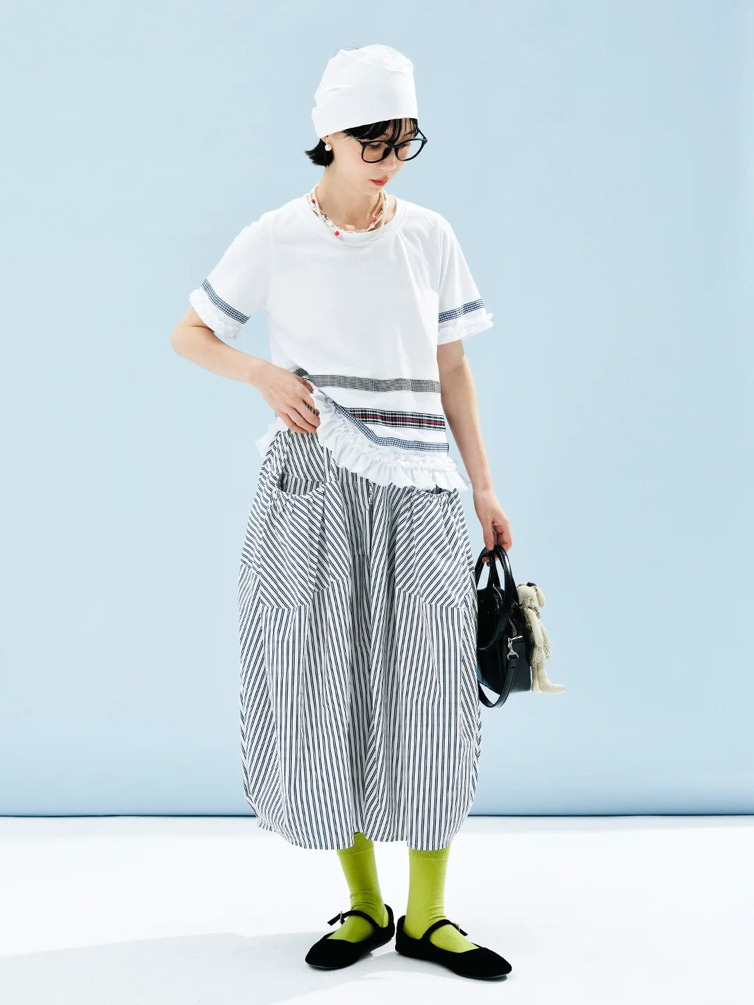 Vertical Striped Shorts with Embroidered Pocket Detail