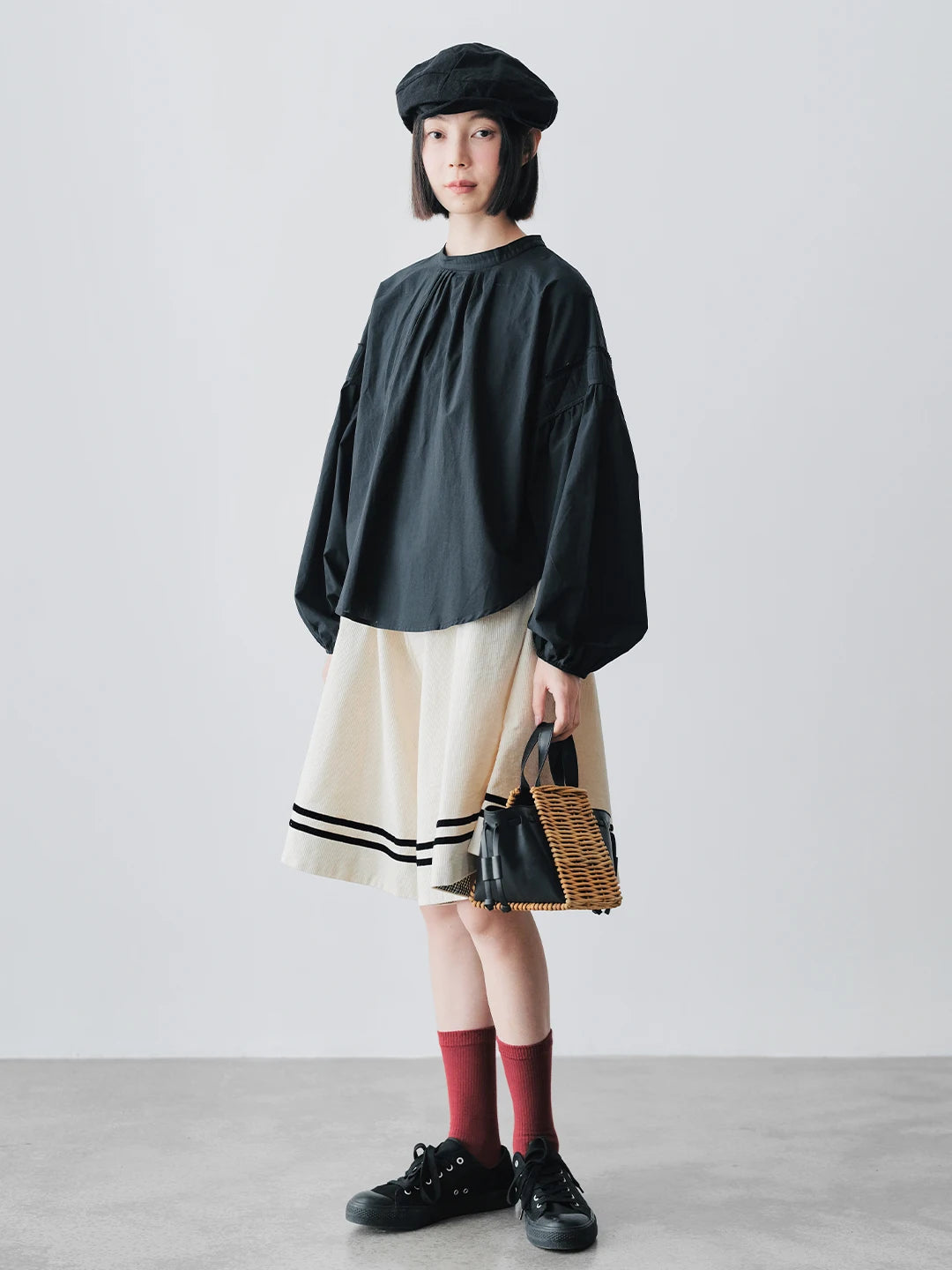 Sailor Striped Hem Wide-Leg White Shorts