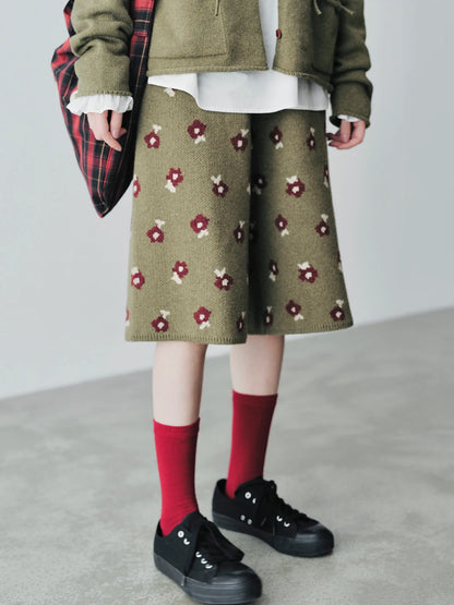 Floral Knit Woolen Shorts