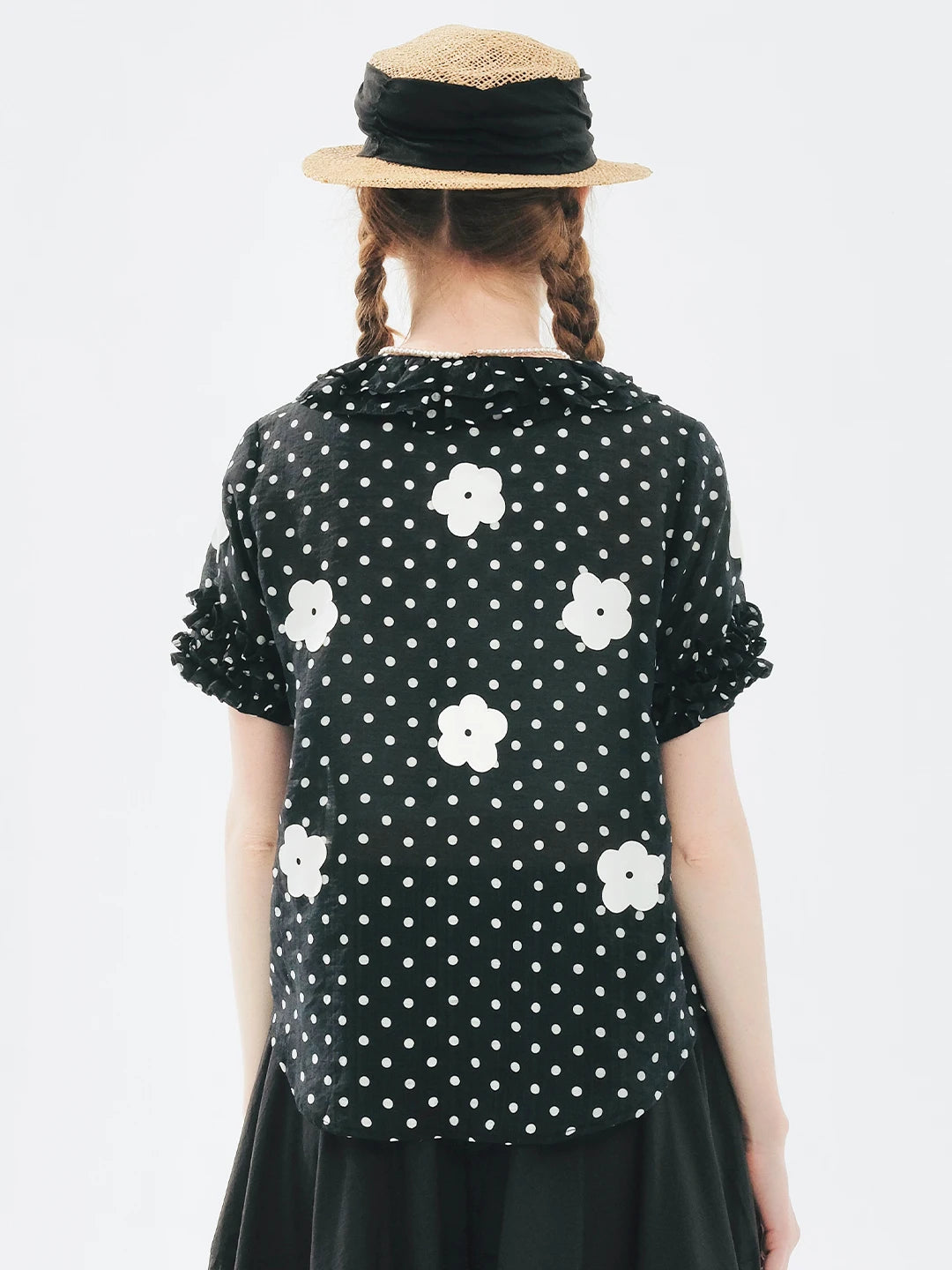 Polka Dot Floral Ruffle Sleeve Blouse