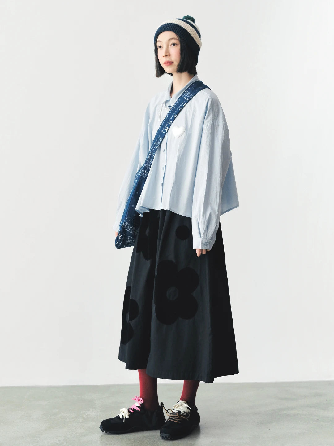 Heart Patch Sky-Blue Button-Up Blouse