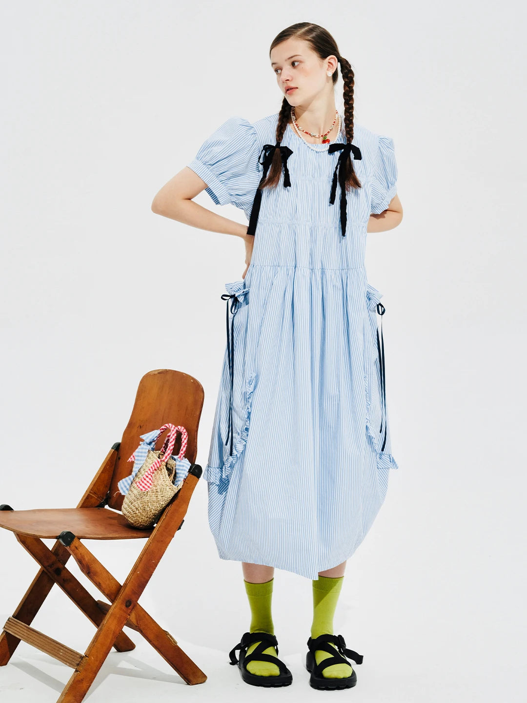 Colette Striped Bow-Tie Dress