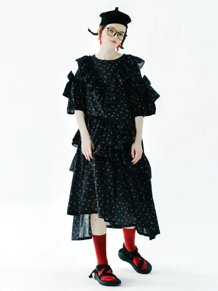 Adèle Noir Ruffle Dress Dress